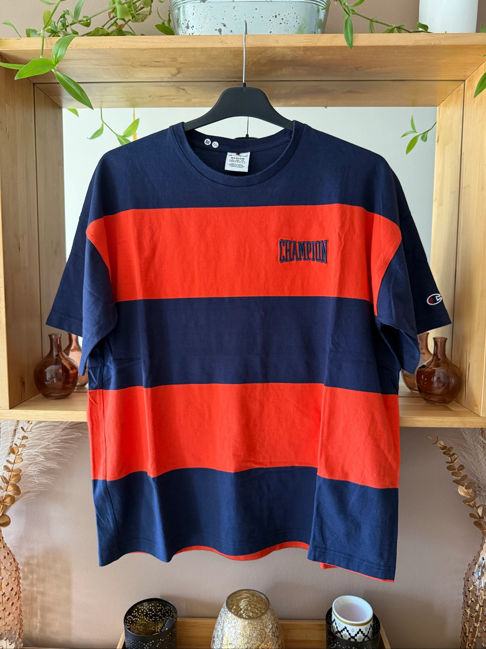 T-shirt Champion Homme M Oversize – Bleu Marine Rouge – Brodé – Très Bon État